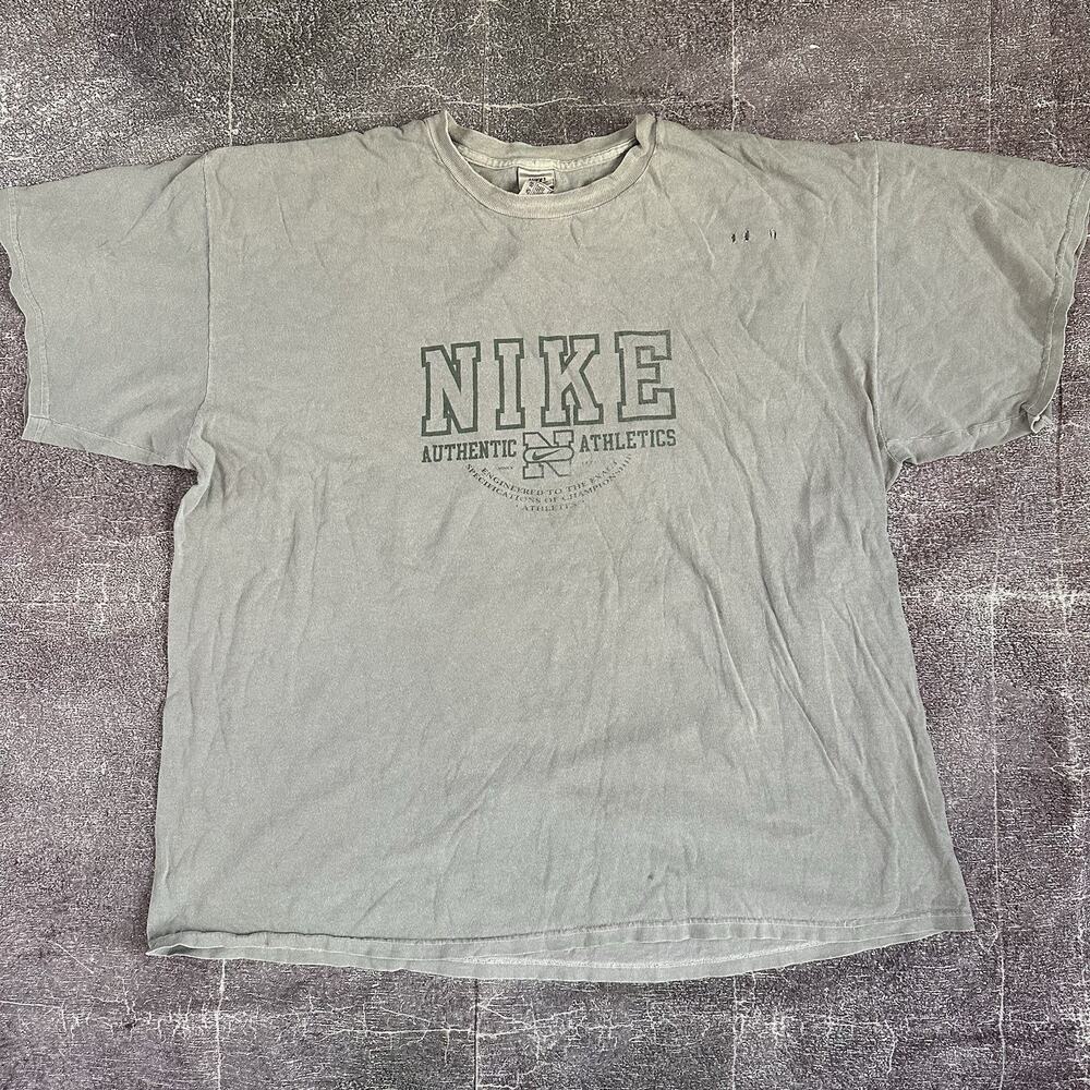 Men's Vintage 90's Nike Athletics USA Gray Green Spell Out T Shirt Tee Sz 2XL